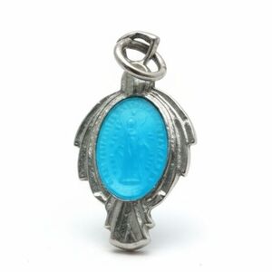 EUC Antique Rare French Blue Guilloche Enamel Mother Mary Sterling Pendant!!